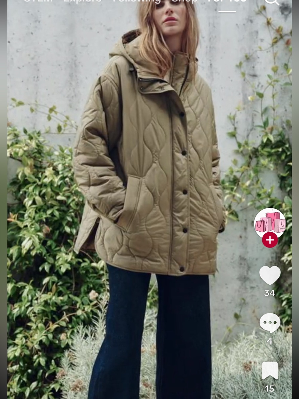Zara Lightweight Quilted Hooded Puffer Jacket in Light Khaki/Green